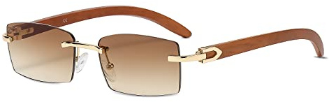 LumiSyne Occhiali Da Sole Quadrati Senza Montatura Donna Uomo Astine In Legno Lente Sfumata Trasparenti Protezione UV400 Antiabbagliamento Occhiali Rettangolari Retro Per Guida Viaggi Decorazioni