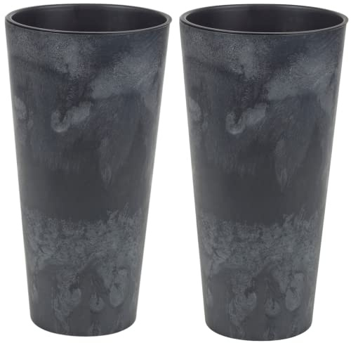 Blumentopf, groß, 30 cm, Beton-Effekt, für drinnen und draußen, Schwarz