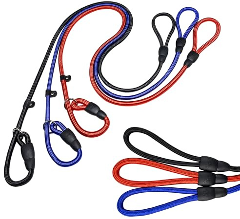 FOVRLZSE FOVRLZSE Upgraded Dog Slip Lead (3-Pack) – Adjustable Nylon Lead (Red/Black/Blue) for Training Aid, Eco-Friendly Cotton Lining, Integrated Plastic Buckle