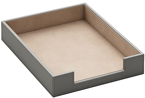 Leather Letter Tray, THIPOTEN Elegant Desk Organizer for Office Supplies, Mail, Paper, File, Magazine, Perfect Office Organization for Desktop(Grey)