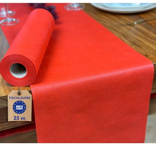 NATUARTE, Chemin de Table Rouge, Rouleau de Feutre de 25 mètres x 30 centimètres, Décoration de Table, Tissu Décoration Mariage, Baptêmes, Communions, Anniversaires,Jupe de Table, Couleur Rouge