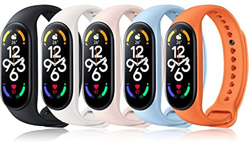 BANGTING 5 Stück Armband Kompatibel mit Xiaomi Mi Band 7 / Mi Band 6 / Mi Band 5 en Amazfit Band 5, Gemaakt Van TPU, Ersatzarmband für Mi Fit Band 7 Ersatzbänder Miband 6 Armbänder