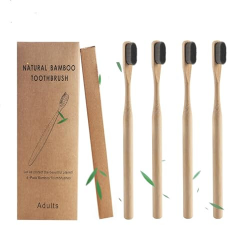 JIEYUCHU Bambus Zahnbürsten 4 Stück, Bamboo Toothbrush 20.000 Extra weiche Borsten BPA frei, Premium Borsten der Zahnbürste für beste Sauberkeit (Schwarz)