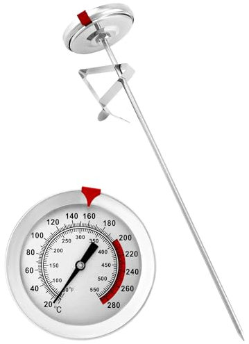 QWORK® Termometro olio frittura in acciaio inossidabile 304, Termometro carne barbecue 290°C/550°F con sonda lunga 23 cm