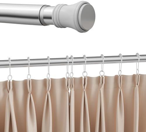 Heilmetz Duschvorhangstange ohne Bohren, Ausziehbare Duschvorhangstange Teleskopstange mit 12 Duschvorhangringe Edelstahl Duschvorhang Duschstange für Badewanne Gardinenstange,Silber（110cm-160cm）