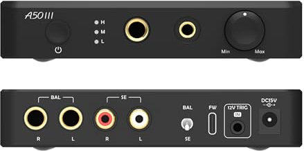 KGUSS Topping A50 III NFCA Kopfhörerverstärker-Vorverstärker – SE/BAL-Eingang 6,35 mm Single-Ended 4,4 mm symmetrische Buchse 3500 mW x2 leistungsstarker Ausgang (Schwarz)