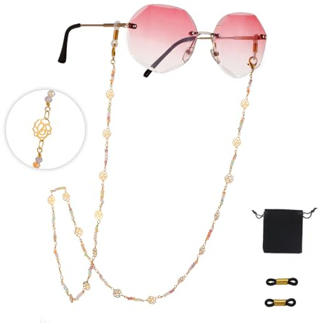 Dreamtimes Cadena de gafas para mujer, hecha a mano, color rosa, Dorado., M