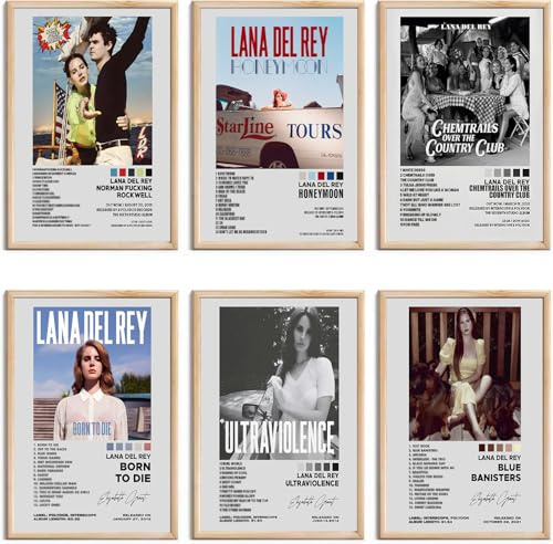 omle Lana Del Rey Album Cover Signed Limited Posters Print Rapper Music Posters Canvas Wall Art Room Aesthetic Set of 6 for Teen and Girls Dorm Decor 8x12 inch Unframed