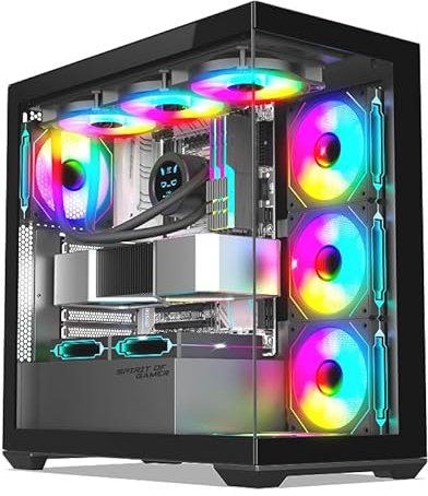 Spirit Of Gamer - Spark Dark, Case PC Gaming RGB Aquarium, Compatibile ATX/mATX/mITX, 6 Ventole ARGB da 120 mm incluse, Torre Gaming Vuota con Pannello Frontale e Laterale in Vetro Temperato da 4 mm