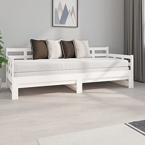 Homgoday Sofá Cama Extraíble Cama Convertible en Cama Individual Cama Divan Sofá Cama Matrimonio de Madera Estructura Sofás de salón Madera Maciza de Pino Blanco 2x80x200 cm