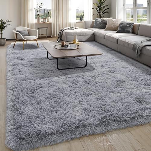 BSGIFT Hochflor Teppich Grau 160x230, Shaggy Langflor Flauschiger Teppich Wohnzimmer, Modern Wohnzimmerteppich Bettvorleger High-Pile Carpet rutschfest für Schlafzimmer Kinderzimmer