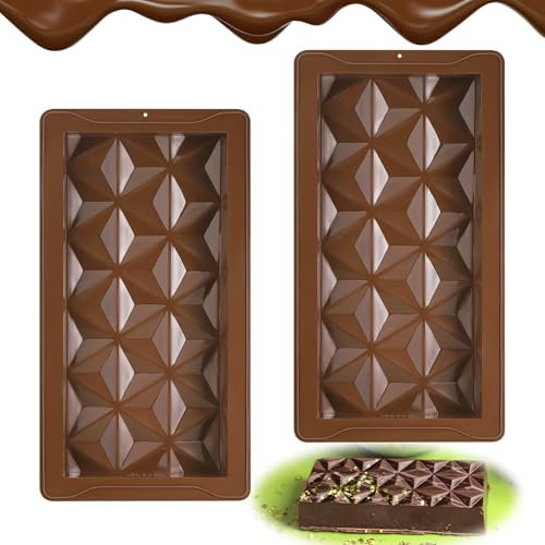 TranRantic 2PCS Chocolate Bar Molds, Silicone Chocolates Bar Molds, Easy Release and Durable Deep Chocolate Mold for Dubai Chocolates DIY Pistachios Bar Kitchen Baking