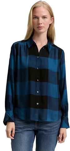 TOM TAILOR 1047583 Blusa, 38725-Bleu Gris a Cuadros, 44 Mujeres, 38725 - Azul Taupe A Cuadros, 44