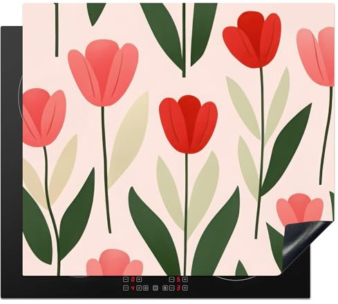 KitchenYeah© Protector Vitroceramica 60x52 cm Tapa para induccion Placa Encimera Cubre de Protectora Cocina Tulipanes - Modernos - Rosas