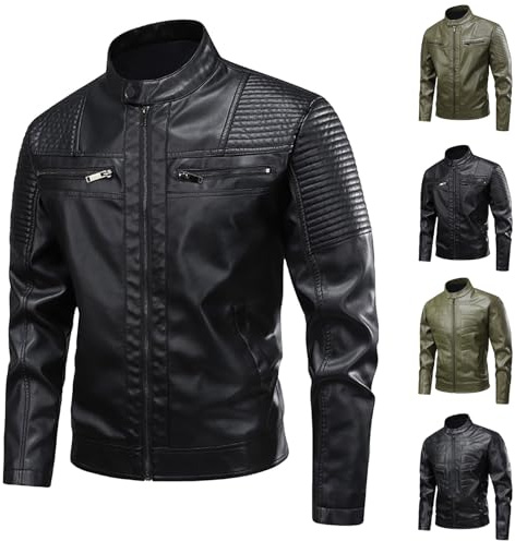 UHouse Blouson Moto Homme Veste Cuir Blousons Classique Bombers Décontracté Surchemise Automne Hiver Vetement Pour Hommes Vintage Manteaux Mi Saison Vêtements Noir XL