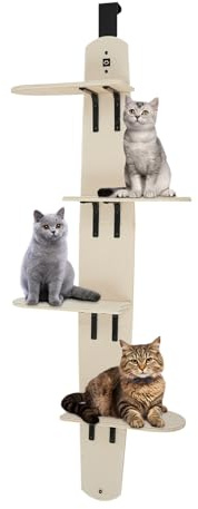 4 våningar dörrhängande katthylla, med gosig stoppning, mångsidig med 20 kg lastkapacitet per nivå, inklusive klöspelare, 56,6 x 26,6 x 170,94 cm, klättervägg, perfekt för små lägenheter