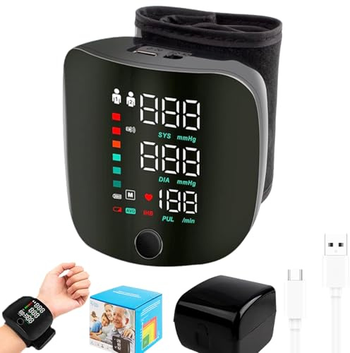 WavyChic Rechargeable Wrist Blood Pressure Monitor, Large LED Touch Screen BP Machine with Voice Broadcast, Smart Automatic Cuff for Home & Travel Use, Fast & Accurate SYS Dia Pulse Readings, Black