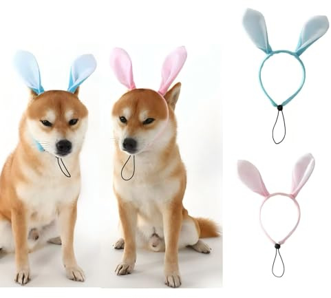 Liusinghon Easter Bunny Ear Headband 2-Pack – Adjustable Pastel Pet Headwear for Dogs & Cats, Cute Candy Color Rabbit Ears for Easter Party, Holiday Pet Costume Accessories