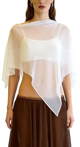 LYSINK Women Sheer Mesh Irregular Shawl One Shoulder Beach Poncho Cover Up Tops
