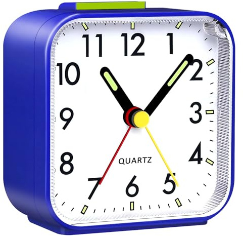 FONIVA Alarm Clock, Non Ticking Silent Alarm Clocks Bedside, Night Light Snooze Battery Powered Portable Clock, Loud Alarm Small Travel Clock Table Clock for Heavy Sleepers Bedrooms Office (Blue)