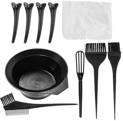 Veemoon Kit de Tinte Cabello Cuenco y Brocha, Herramientas de Plástico Negro para Mezclar Tintes, sin Complicaciones Manchas, para Bricolaje y Peluquería Profesional