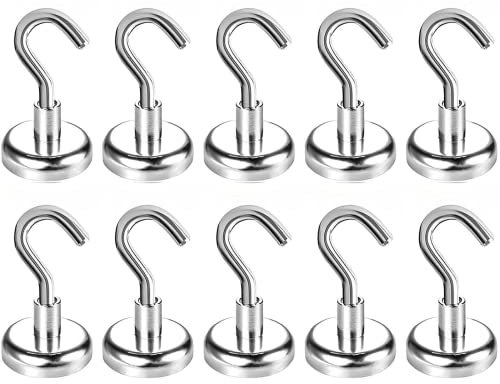 Wukong 18KG(40lb) Calamite Potenti Ganci Adesivi,10 Pezzi Ganci Magnetici,25mm Magnete Potente Ganci Magneti Neodimio,Calamita Potente Ganci Adatto per Garage, Cucina, Bagno,Giardinaggio e Outdoor
