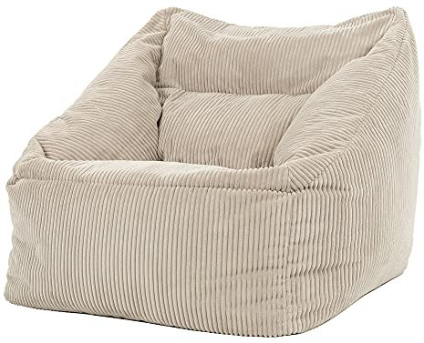 Icon Natalia Sitzsack Sessel für Erwachsene, Beige, Flauschiger Cord Stoff, Riesen Sitzsack Cord mit Füllung, Bean Bag Chair, Bequemer Sessel Wohnzimmer, Lounge, Schlafzimmer, Büro