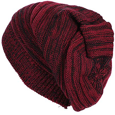 Women's Men's Large Baggy Beanies - Warm Knitted Unisex Skullies Bicolor Crochet Ski Snowboarding Hip Hop Hat with Elastic Black Headband