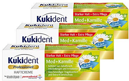 Kukident Haftcreme Med+Kamille Zahnreiniger für die Dritten, 3er Pack (3 x 40 g)