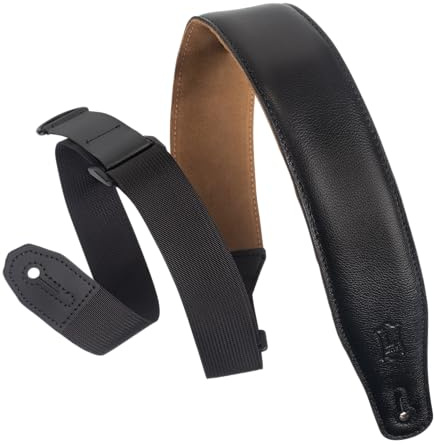 Levy's Leathers Right Height Guitar Strap with RipChord Quick Adjustment Technology and Suede Backing; 2.5 Width Padded Garment Leather - Black (MRHGS-BLK)