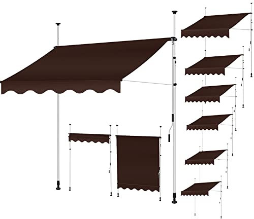 Clothink Klemmmarkise Markise Balkon mit Handkurbel, Balkonmarkise ohne Bohren 350cm Breit Braun, Sonnenschutz UV-beständig Höhenverstellbar Einfache Montage