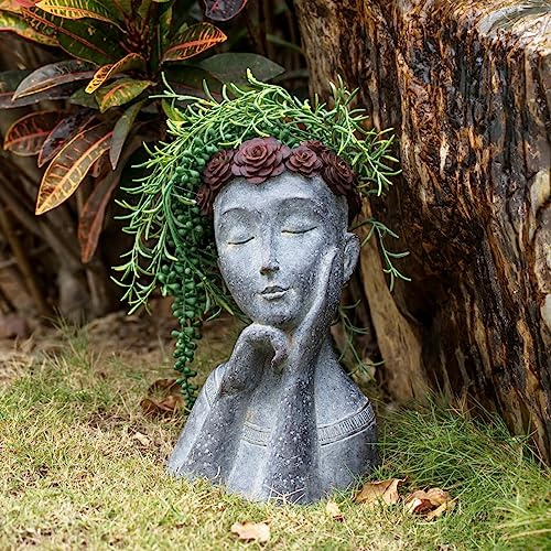 Newman House Studio Succulents Face Planters Pots Head - Flower Pot with Drainage Hole Face Head Large Garden Farmhouse Decor 9.4 x 7.2 x 13.9 inch