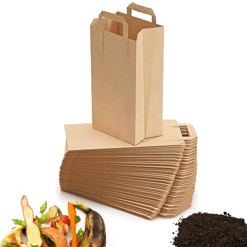 BIOGLÜCK® Sacchetti per Bio rifiuti con Manico 10 Litri [50 Pezzi] – Resistenti e Idrorepellenti Sacchetti di Carta per Rifiuti di Cucina