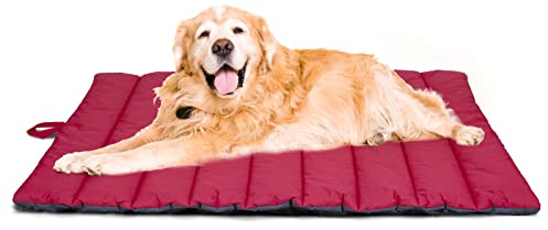 XIAPIA Tappetino impermeabile per cani per esterni, lavabile, antistatico, igienico, pieghevole, grande coperta da viaggio per animali domestici, 110 x 68 cm (rosso/grigio)