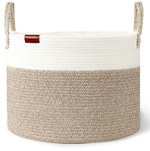 Aoohun Cesto portabiancheria in corda di cotone, cesto portaoggetti pieghevole per giocattoli, cestino portaoggetti da deserto, grande, 42 x 38 cm