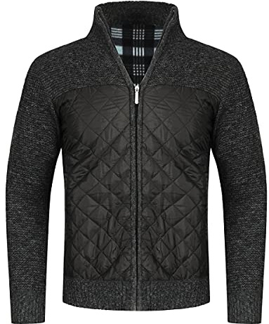 YOUTHUP Cardigan Hommes Veste en Maille Ouvrez-Front Zippé Gilet Tricoté Chaude Veste d'hiver Doublé en Polaire, Noir, XL