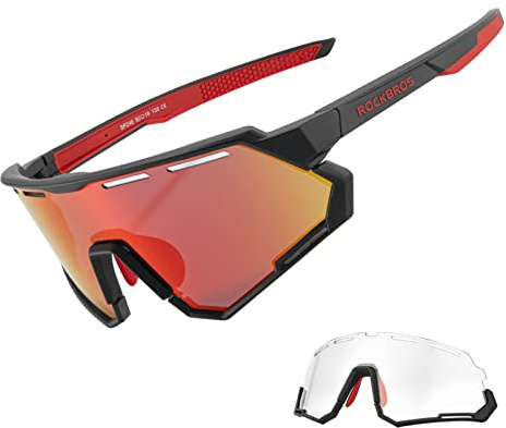 ROCKBROS Mountain Bike Glasses for Men Cycling Glasses with Interchangeable Polarized + Photochromic Lenses Sport Sunglasses