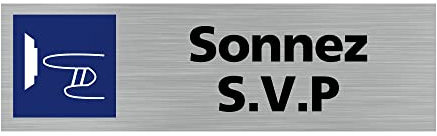 Pictogramme SONNEZ (Q0104). Signalisation Porte - 170 X 50 mm - Autocollant souple ou plaque alu brossé 2mm. - Adhésif aspect aluminium brossé - Adhésif aspect aluminium brossé -