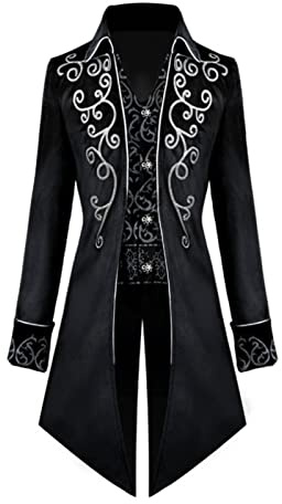 TSIRNK Medeltida kläder herr, halloweenkostym, steampunk vintage frack jacka (svart, M)