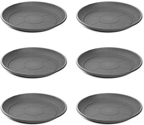Lot de 6 soucoupes rondes en plastique pour pots de fleurs de 50 à 60 cm Méditerranée pour intérieur, extérieur, jardin, terrasse ou balcon Gris