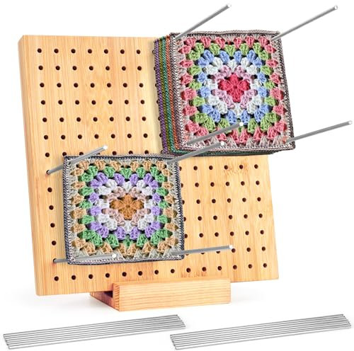 Winter Shore 20 cm Blocking Board Häkeln - Granny Square Spanner Holz mit 15 Edelstahl-Blockierstiften, Bambusständer - Kiefernholz-Granny Squares Häkeln für Handgefertigte Häkel- & Strickprojekte