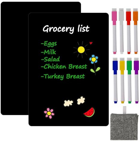 Hisredsun 2PCS A4 Tableau Blanc Magnétique Effaçable à Sec Pour Réfrigérateur, 8 Stylos,1 Gomme,Tableau Blanc Magnétique Souple Pour La Maison, Le Bureau, L'école (A4, Noir)
