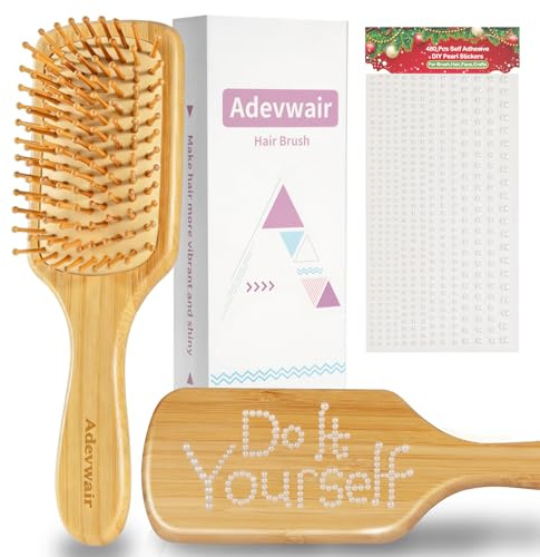 Adevwair Bamboo Hair Brush Natural Hairbrush for Hair Growth, Paddle Hair Brushes for Women Men Kids Massage Scalp, Wooden Detangler Brush for Wet Curly Thick Fine Thin Hair, DIY Wedding Party Gifts