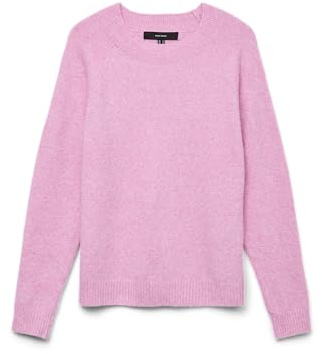 Vero Moda Femme Vmdoffy Ls Blouse Col Rond GA Noos Sweater, Rose Fuchsia/Détails : Mélangé, M EU