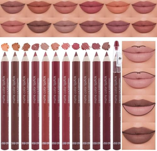 Katiluxiya Lipliner-Set, 12 Farben, hochpigmentiertes, natürliches Lippen-Make-up, weiche Bleistifte, lange Haltbarkeit, glatt, ultrafein, Lippenstift-Set für Mädchen und Frauen, für Alltag, Reisen