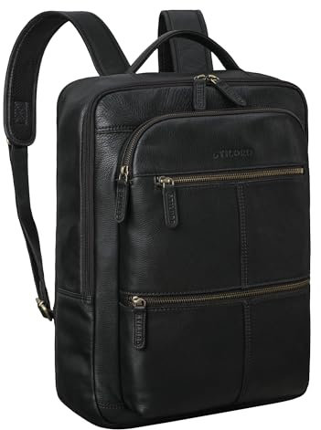 STILORD 'Coryo' Laptop Rucksack Leder | Groß & Stilvoll | 17 Zoll Businessrucksack für Damen und Herren | Lederrucksack für Arbeit | aus hochwertigem Echtleder, Farbe:schwarz