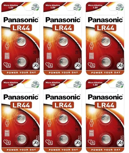 PANASONIC Confezione da 6 blister da 2 batterie LR44 Micro Alcaline, 1,5 V