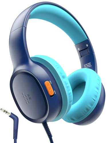 Tronsmart KH01 Auriculares para Niños, Volumen de Seguridad Plegable 85/93dB, HD Estéreo Conector de 3,5 mm Auriculares Supraaurales con Cable para Niñas y Niños, Escuela, Viajes, Tabletas - Azul