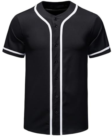Män baseballtröjor randknapp ner korta ärmar V-ringning sport t-shirt uniformer svart 3xl herr t-shirt