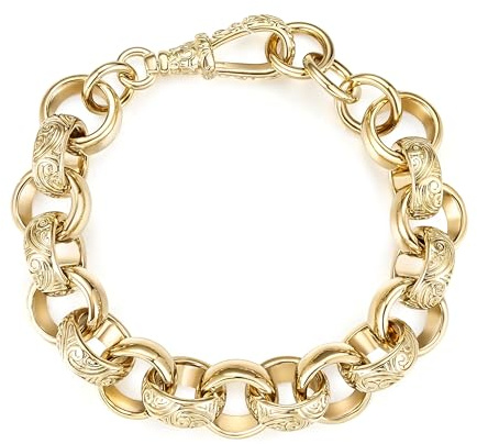 THE BLING KING 18mm Gold Ornate Belcher Bracelet for Men – 50g Heavyweight, 8-Inch – Chunky PVD Gold Plated Bracelet